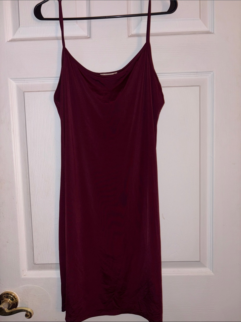 Satin-Feel Burgundy Slip Chemise with Spaghetti Straps